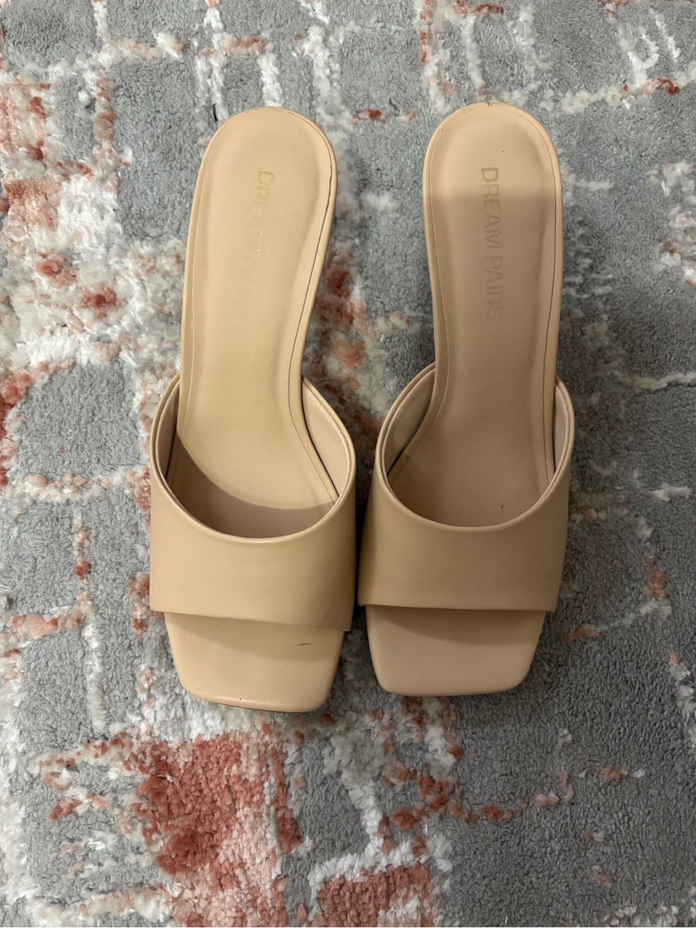 Dream Pairs Beige Square-Toe Slide Mules